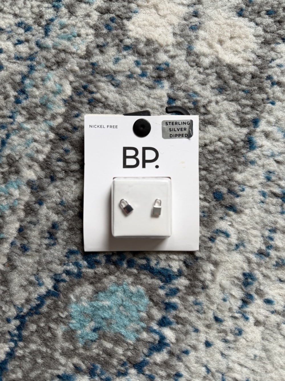 BP. Sterling Silver-Tone Mini Lock Stud Earrings